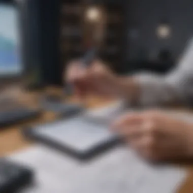 A person analyzing bookkeeping data on a digital tablet