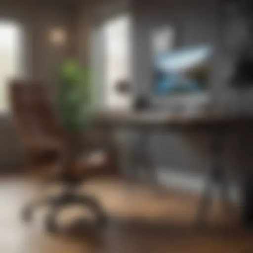 Modern workspace featuring a laptop and ergonomic chair