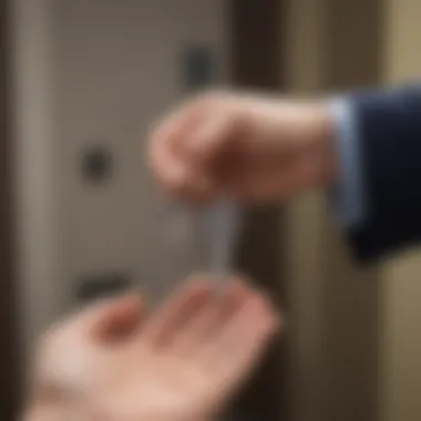 A close-up of a hand holding a set of house keys, symbolizing the achievement of homeownership.