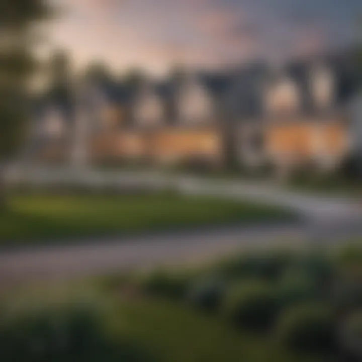 A serene landscape depicting a suburban neighborhood.