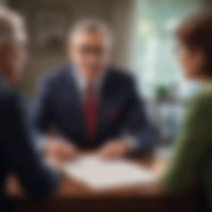 Illustration of a financial advisor discussing reverse mortgage options with a client