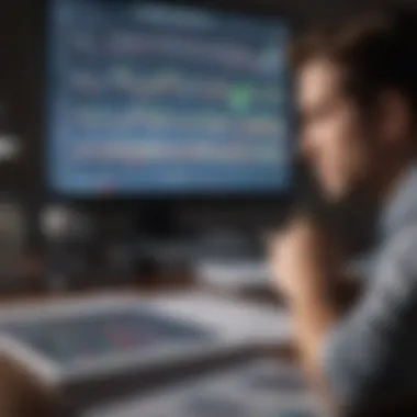 Analyzing Financial Data A person pondering over financial graphs and charts