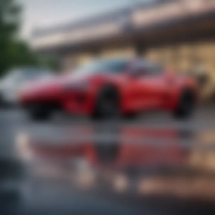 A sleek, modern car parked in front of a dealership showcasing minimal down payment offers