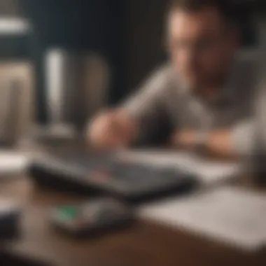 Financial Analysis for Refinancing A thoughtful individual analyzing financial documents with a calculator
