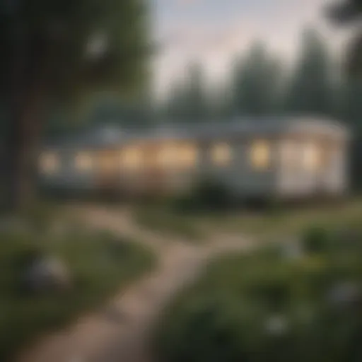 A serene landscape featuring a mobile home