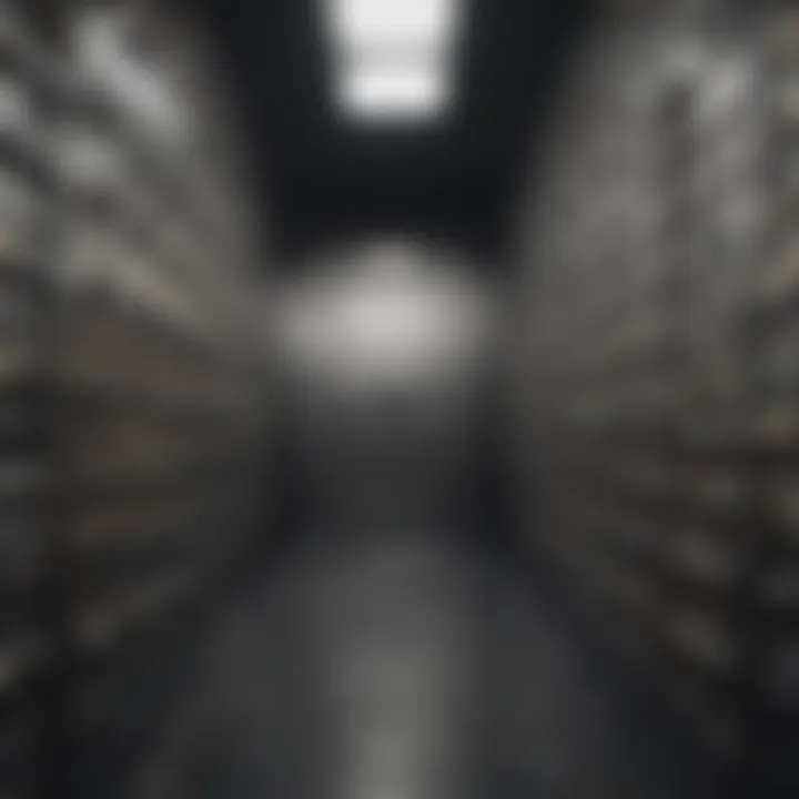 Overview of a safety deposit box in a bank vault