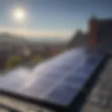 A scenic rooftop view with solar panels soaking up sunlight.