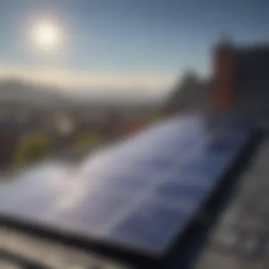 A scenic rooftop view with solar panels soaking up sunlight.