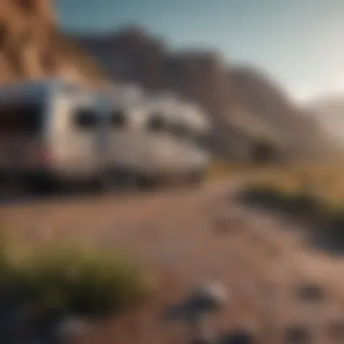 A scenic view of an RV parked in a beautiful landscape