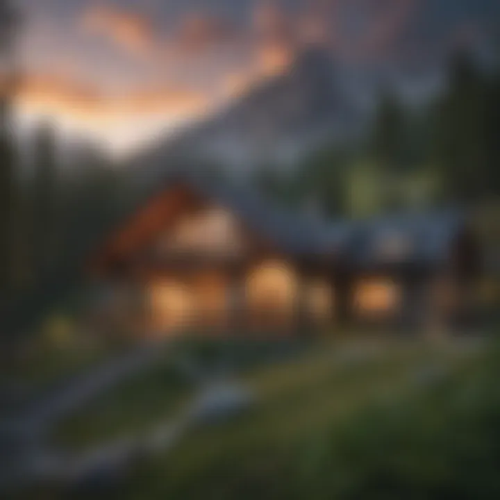 A serene view of a second home nestled in the mountains