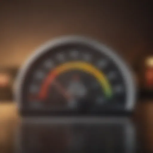 Representation of a credit score gauge indicating levels of credit health